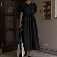 Round-neck Short Sleeve Elegant Black Dress