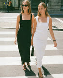 Cotton And Linen Square Neck Wide Shoulder Strap Dress