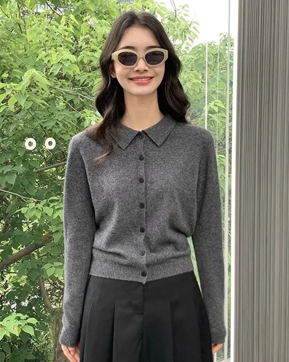 Cashmere Polo Collar Short Cardigan