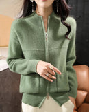 Merino Wool Mock Neck Zip Cardigan