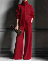 Turtleneck Pullover & Wide-Leg Trouser 2-Piece Set