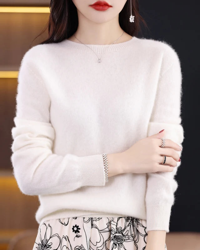 Merino Wool O-Neck Knit Sweater