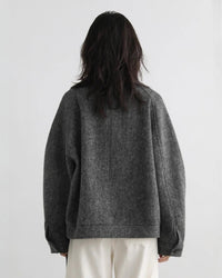 Wool-Blend Stand-Collar Short Coat