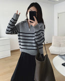 Striped Cashmere Half-Zip Sweater