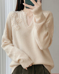 Floral-Embroidered Wool Sweater