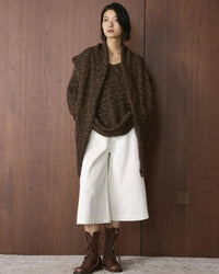 Wool Blend Shawl-Style Loose Thick Knit Pullover