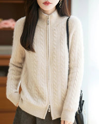 Wool & Cashmere Cable Knit Zipper Sweater