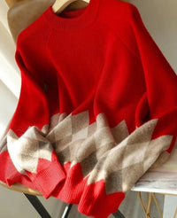 Round Neck Patchwork Pullover Sweater