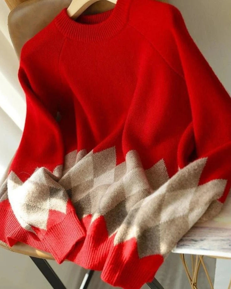 Round Neck Patchwork Pullover Sweater