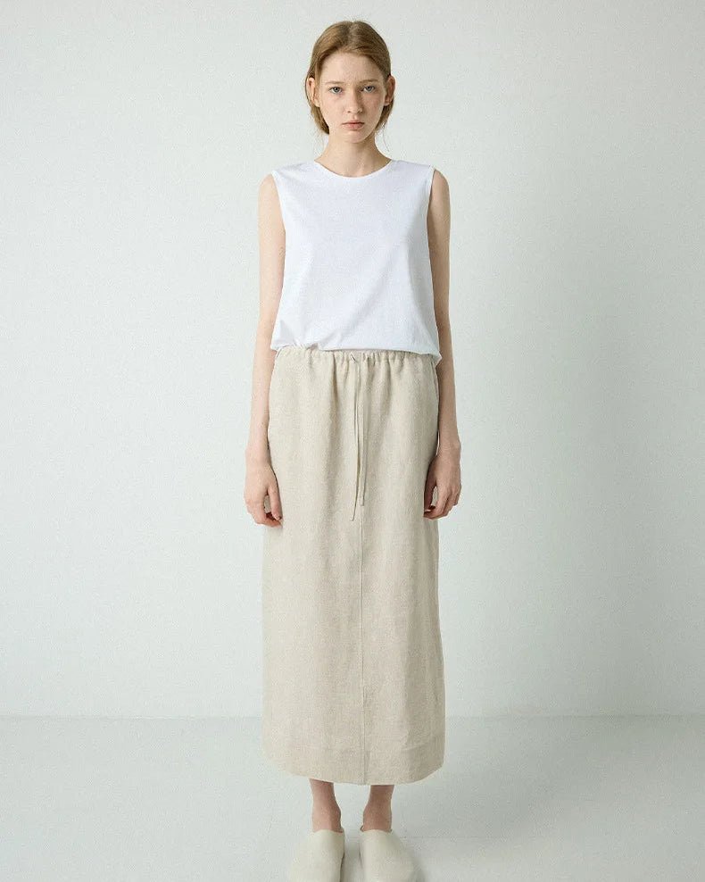 Simple And Casual Straight-Cut Slit Midi Skirt