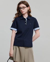 Embroidered Piqué Short Sleeve Top