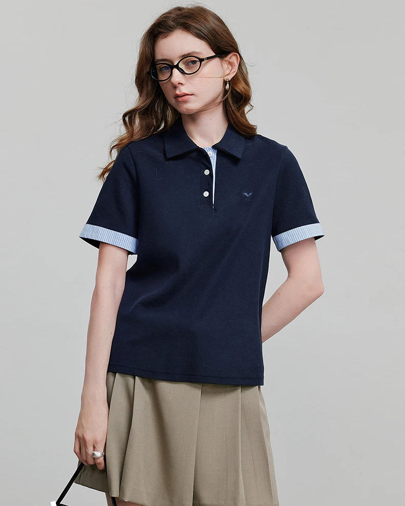 Embroidered Piqué Short Sleeve Top