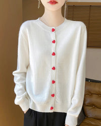 Merino Wool Half-High Collar Loose Knit Cardigan
