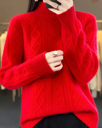 Diamond-Knit Wool Mock-Neck Sweater
