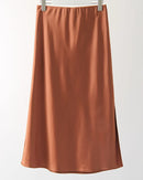 Acetate Satin Side-Slit A-Line Midi Skirt