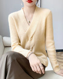 Wool V-Neck Crossover Pullover Sweater