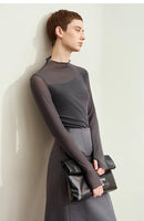 Half-high Neck Micro Perspective Slim Retro Shirt