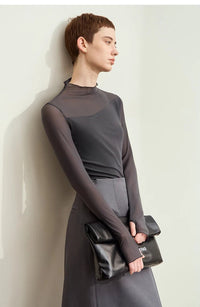 Half-high Neck Micro Perspective Slim Retro Shirt