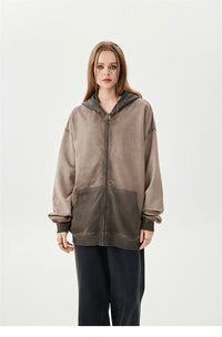 Oversized Cotton Zipper Washed Hoodies