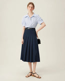 New Belted Elegant Pleated Maxi Skirt