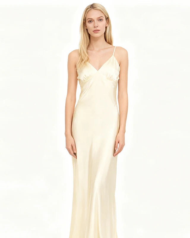 Satin Lace-Up Backless Maxi Evening Dress