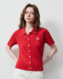 Ice Silk Cable Knit Polo Top