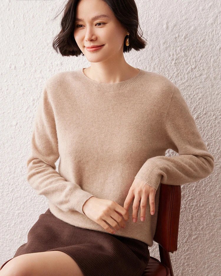 Cashmere Knitted Long-Sleeved Crew Neck Sweater