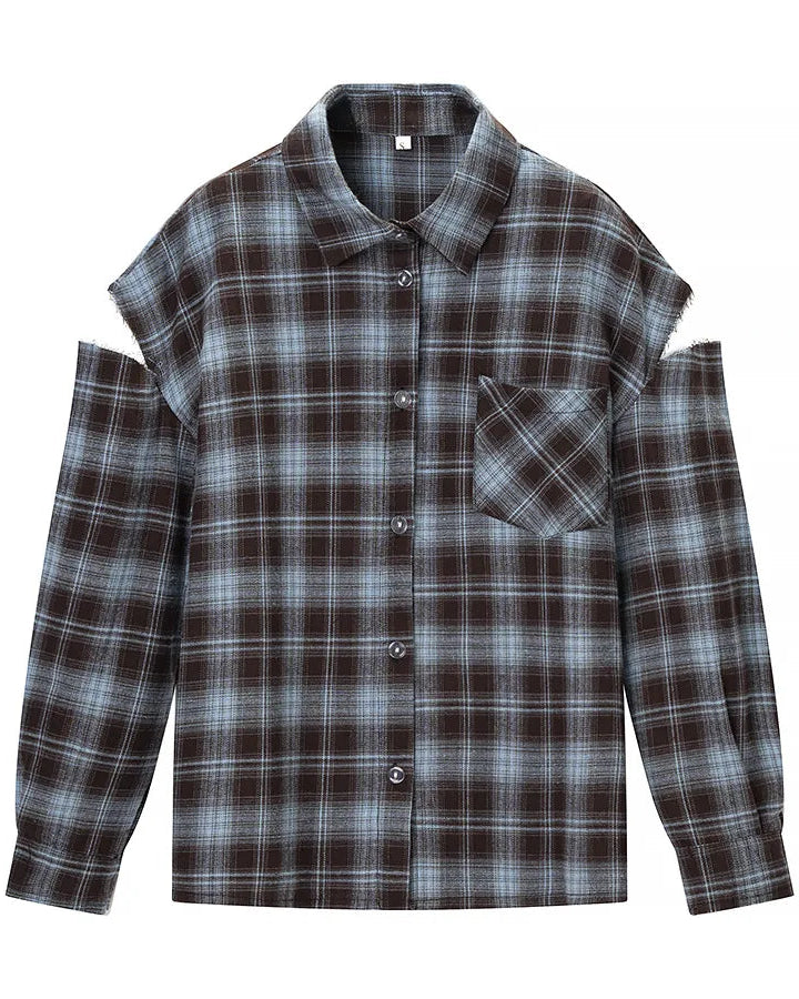 Plaid Lapel Single-Breasted Pocket Loose Shirt