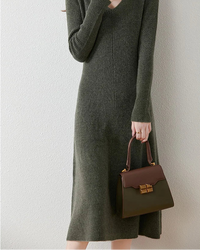 Merino Wool V-Neck A-Line Knit Dress