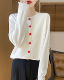 Merino Wool Half-High Collar Loose Knit Cardigan