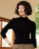 High-Neck Pullover Slim-Fit Cashmere Knit Sweater