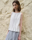 Pleated Linen Blend Sleeveless Tank Top