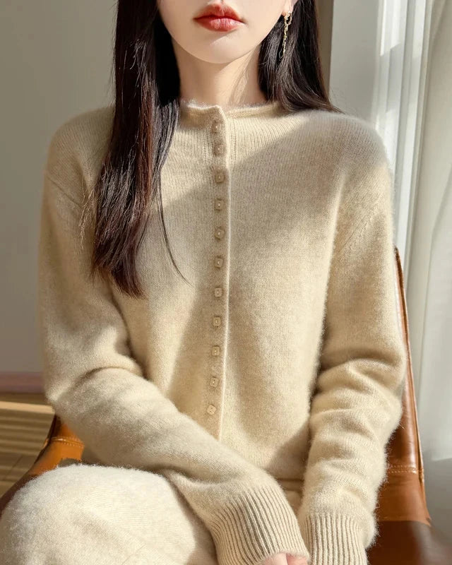 Mock Neck Merino Wool Cardigan