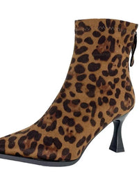 Fashionable Leopard Print Ball High-Heeled Ankle Boots