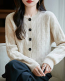 Wool O-Neck Twisted Single-Breasted Cardigan Sweater