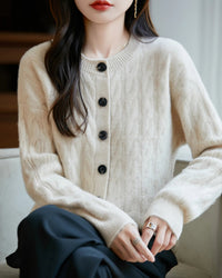 Wool O-Neck Twisted Single-Breasted Cardigan Sweater