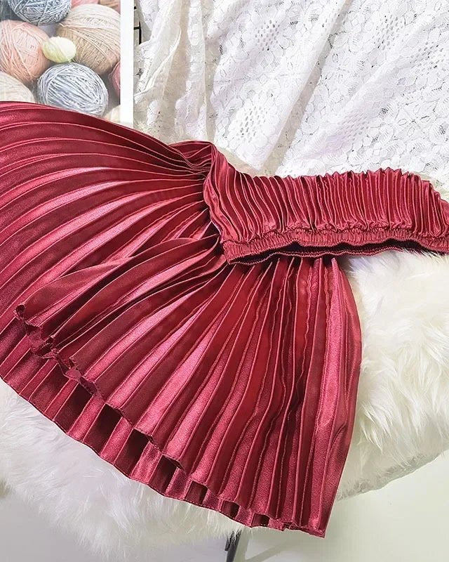 Velvet High Waist Pleated Skirt