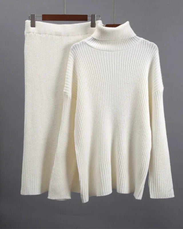 Turtle Neck Sweater and Midi Skirt Suits