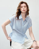 Lyocell Blend Asymmetric Waist-Cinched Shirt