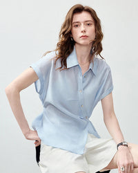 Lyocell Blend Asymmetric Waist-Cinched Shirt