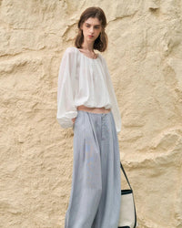 Simple Round-Neck Blouse With Puff Sleeves