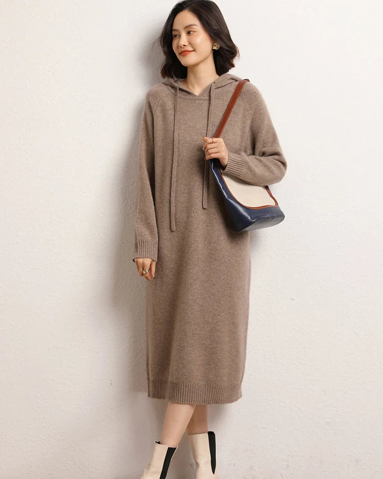 Cashmere Hooded Knit Sweater Dress