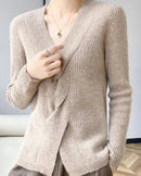 Wool V-Neck Crossover Pullover Sweater