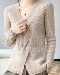 Wool V-Neck Crossover Pullover Sweater
