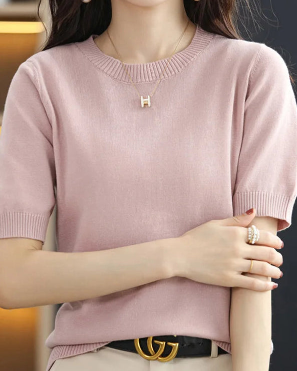 Knitted Crew-Neck Short-Sleeve T-Shirt