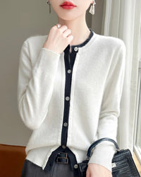 Merino Wool Solid O-Neck Button Knit Cardigan