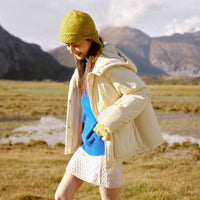 Textured Solid Color down Hooded Outerwear