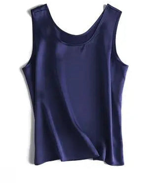 Crew-Neck Sleeveless Silk Top