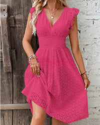V-Neck Lace Waist Flare Sleeve A-Line Beach Dress