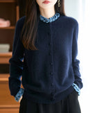 Merino Wool Solid Fringe Collar Button Knit Cardigan